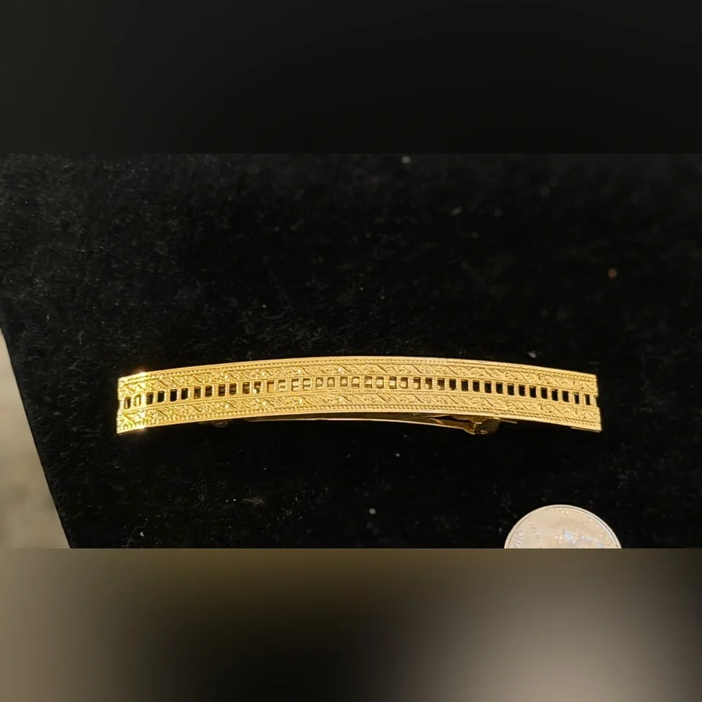 Vintage French Gold Tone Barrette | Made in France| Ornate Etched Design